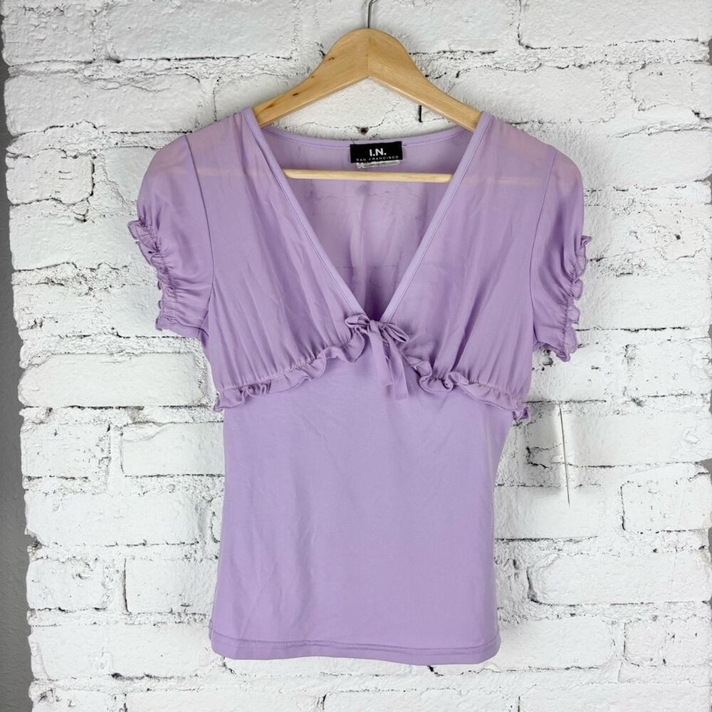 Vintage I.N. Purple Puff Sleeve Ruched Blouse NWT